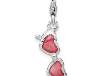 Amore La Vita Sterling Silver Rhodium-plated Polished 3-D Enameled Coral Heart Sunglasses Charm with Fancy Lobster Clasp
