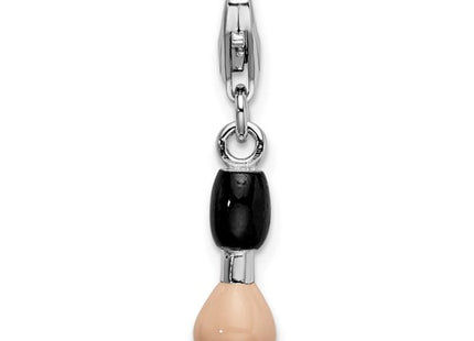 Amore La Vita Sterling Silver Rhodium-plated Polished 3-D Black and Pink Enameled Blush Brush Charm with Fancy Lobster Clasp