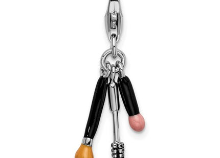 Amore La Vita Sterling Silver Rhodium-plated Polished 3-D Enameled Polished Makeup Charm with Fancy Lobster Clasp