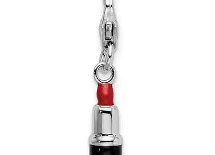 Amore La Vita Sterling Silver Rhodium-plated Polished 3-D Enameled Red Lipstick Charm with Fancy Lobster Clasp