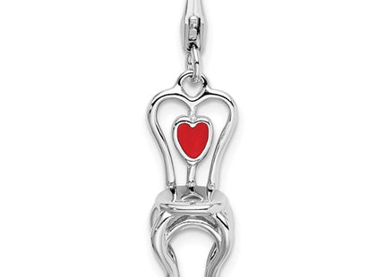 Amore La Vita Sterling Silver Rhodium-plated Polished 3-D Enameled Chair with Heart Charm with Fancy Lobster Clasp