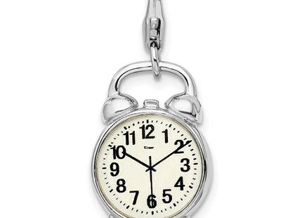 Amore La Vita Sterling Silver Rhodium-plated Polished 3-D Alarm Clock Charm with Fancy Lobster Clasp