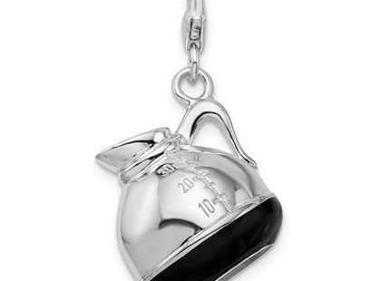 Amore La Vita Sterling Silver Rhodium-plated Polished 3-D Enameled Coffee Pot Charm with Fancy Lobster Clasp