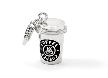 Amore La Vita Sterling Silver Rhodium-plated Polished 3-D Enameled To Go Coffee Cup Charm with Fancy Lobster Clasp