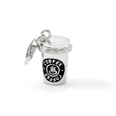 Amore La Vita Sterling Silver Rhodium-plated Polished 3-D Enameled To Go Coffee Cup Charm with Fancy Lobster Clasp