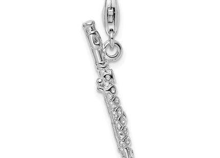 Amore La Vita Sterling Silver Rhodium-plated Polished 3-D Flute Charm with Fancy Lobster Clasp