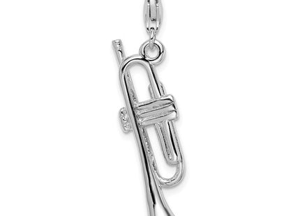 Amore La Vita Sterling Silver Rhodium-plated Polished 3-D Trumpet Charm with Fancy Lobster Clasp