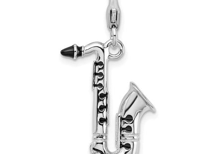 Amore La Vita Sterling Silver Rhodium-plated Polished 3-D Enameled Saxophone Charm with Fancy Lobster Clasp