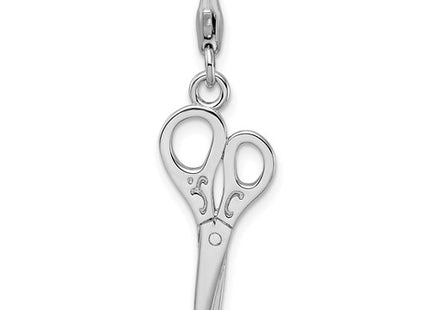 Amore La Vita Sterling Silver Rhodium-plated Polished 3-D Scissors Charm with Fancy Lobster Clasp