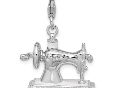 Amore La Vita Sterling Silver Rhodium-plated Polished 3-D Enameled Sewing Machine Charm with Fancy Lobster Clasp, 40 x 2