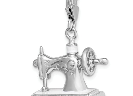 Amore La Vita Sterling Silver Rhodium-plated Polished 3-D Enameled Sewing Machine Charm with Fancy Lobster Clasp, 40 x 2