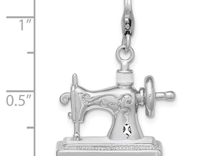 Amore La Vita Sterling Silver Rhodium-plated Polished 3-D Enameled Sewing Machine Charm with Fancy Lobster Clasp, 40 x 2