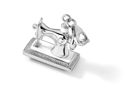 Amore La Vita Sterling Silver Rhodium-plated Polished 3-D Enameled Sewing Machine Charm with Fancy Lobster Clasp, 40 x 2