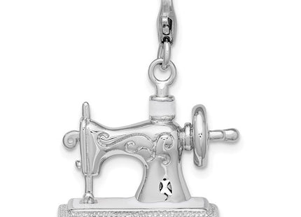 Amore La Vita Sterling Silver Rhodium-plated Polished 3-D Enameled Sewing Machine Charm with Fancy Lobster Clasp