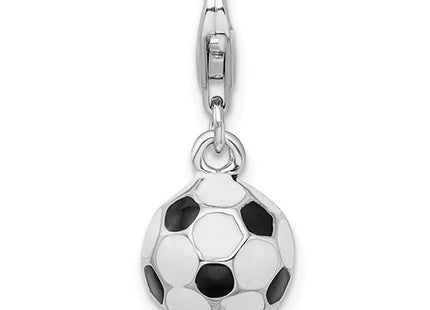 Amore La Vita Sterling Silver Rhodium-plated Polished 3-D Enameled Small Soccer Ball Charm with Fancy Lobster Clasp