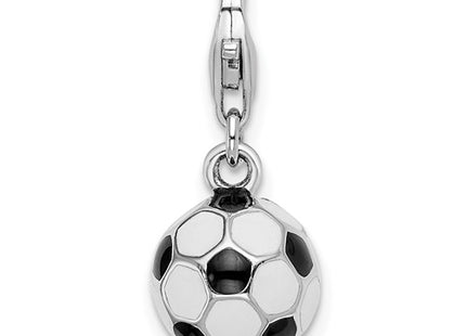 Amore La Vita Sterling Silver Rhodium-plated Polished 3-D Enameled Soccer Ball Charm with Fancy Lobster Clasp