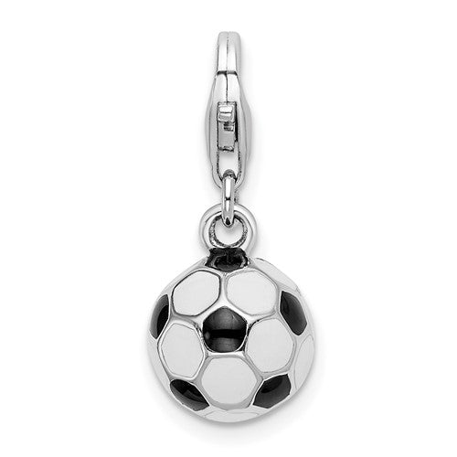 Amore La Vita Sterling Silver Rhodium-plated Polished 3-D Enameled Soccer Ball Charm with Fancy Lobster Clasp