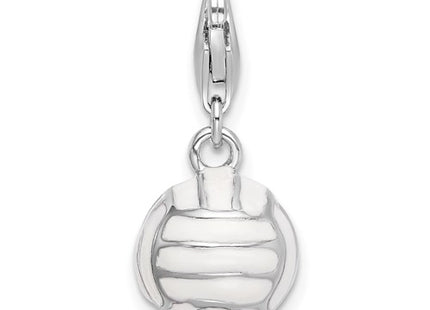Amore La Vita Sterling Silver Rhodium-plated Polished 3-D Enameled Volleyball Charm with Fancy Lobster Clasp