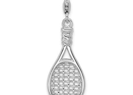 Amore La Vita Sterling Silver Rhodium-plated Polished 3-D Polished Tennis Racquet Charm with Fancy Lobster Clasp