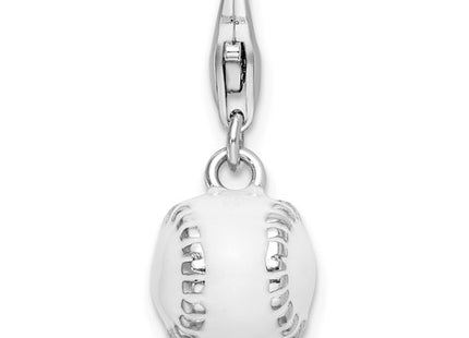 Amore La Vita Sterling Silver Rhodium-plated Polished 3-D Polished and Enameled Baseball Charm with Fancy Lobster Clasp