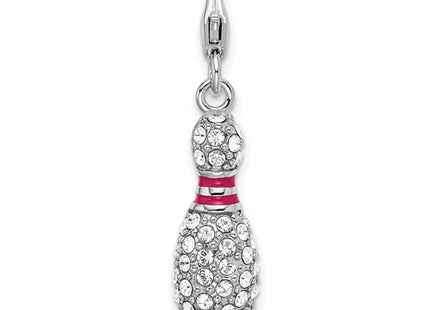 Amore La Vita Sterling Silver Rhodium-plated Polished 3-D Reversible Enameled Bowling Pin Charm with Fancy Lobster Clasp