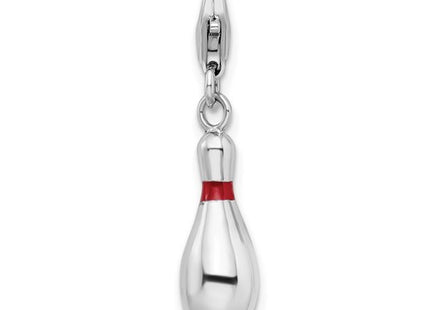 Amore La Vita Sterling Silver Rhodium-plated Polished 3-D Enameled Bowling Pin Charm with Fancy Lobster Clasp
