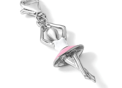 Amore La Vita Sterling Silver Rhodium-plated Polished 3-D Enameled Ballerina Charm with Fancy Lobster Clasp