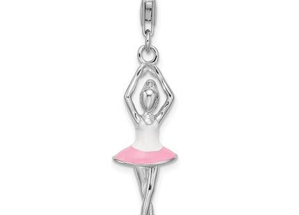 Amore La Vita Sterling Silver Rhodium-plated Polished 3-D Enameled Ballerina Charm with Fancy Lobster Clasp