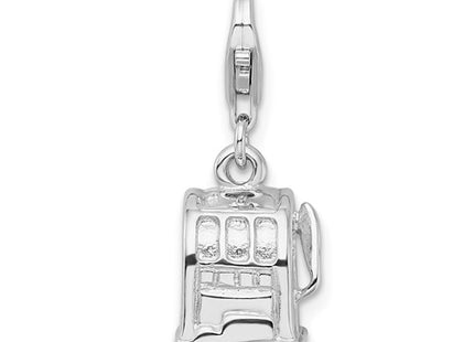 Amore La Vita Sterling Silver Rhodium-plated Polished 3-D Slot Machine Charm with Fancy Lobster Clasp