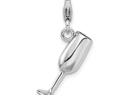 Amore La Vita Sterling Silver Rhodium-plated Polished 3-D Enameled Red Wine Glass Charm with Fancy Lobster Clasp