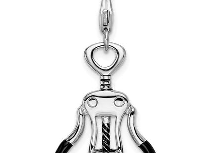 Amore La Vita Sterling Silver Rhodium-plated Polished 3-D Enameled Cork Screw Charm with Fancy Lobster Clasp