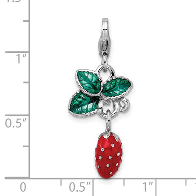 Amore La Vita Sterling Silver Rhodium-plated Polished 3-D Enameled Strawberry Charm with Fancy Lobster Clasp