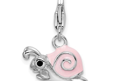 Amore La Vita Sterling Silver Rhodium-plated Polished 3-D Enameled Pink Snail Charm with Fancy Lobster Clasp