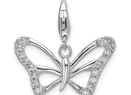 Amore La Vita Sterling Silver Rhodium-plated Polished CZ Polished Butterfly Charm with Fancy Lobster Clasp
