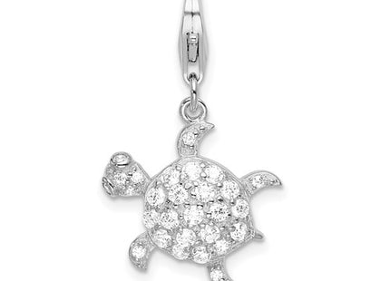 Amore La Vita Sterling Silver Rhodium-plated Polished CZ Sea Turtle Charm with Fancy Lobster Clasp