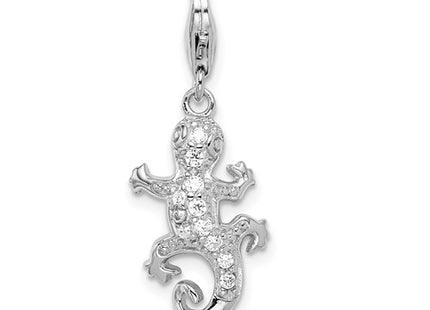 Amore La Vita Sterling Silver Rhodium-plated Polished CZ Lizard Charm with Fancy Lobster Clasp