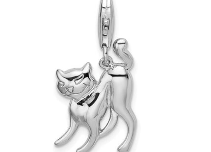 Amore La Vita Sterling Silver Rhodium-plated Polished Scary Cat Charm with Fancy Lobster Clasp