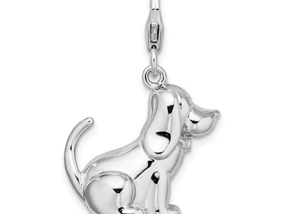 Amore La Vita Sterling Silver Rhodium-plated Polished 3-D Enameled Dog Charm with Fancy Lobster Clasp