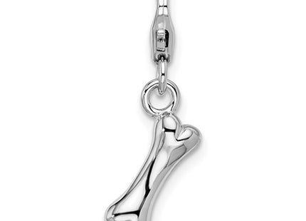 Amore La Vita Sterling Silver Rhodium-plated Polished Dog Bone Charm with Fancy Lobster Clasp