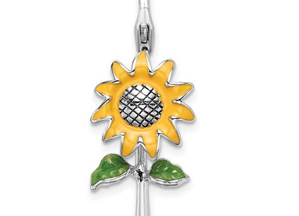 Amore La Vita Sterling Silver Rhodium-plated Polished 3-D Enameled Sunflower Charm with Fancy Lobster Clasp