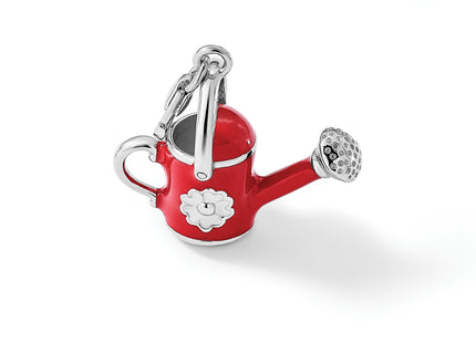 Amore La Vita Sterling Silver Rhodium-plated Polished 3-D Enameled Red Watering Can Charm with Fancy Lobster Clasp