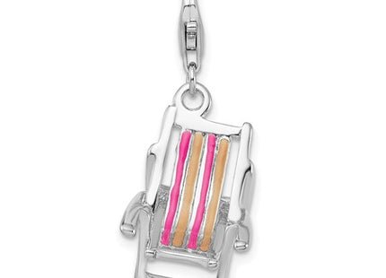 Amore La Vita Sterling Silver Rhodium-plated Polished 3-D Enameled Beach Chair Charm with Fancy Lobster Clasp