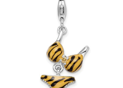 Amore La Vita Sterling Silver Rhodium-plated Polished 3-D CZ Enameled Tiger Bikini Pendant