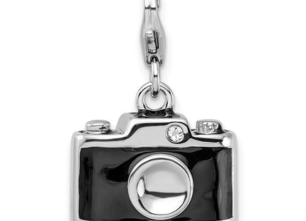 Amore La Vita Sterling Silver Rhodium-plated Polished 3-D Enameled Crystal Camera Charm with Fancy Lobster Clasp
