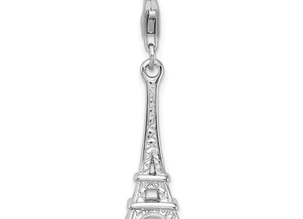 Amore La Vita Sterling Silver Rhodium-plated Polished 3-D Eiffel Tower Charm with Fancy Lobster Clasp
