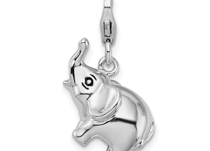 Amore La Vita Sterling Silver Rhodium-plated Polished 3-D Enameled Elephant Charm with Fancy Lobster Clasp