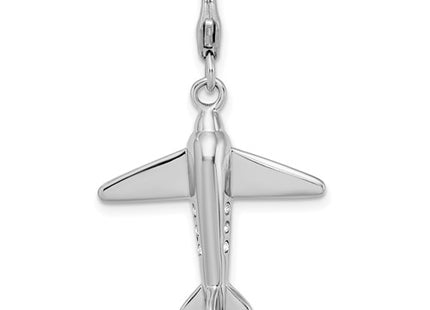 Amore La Vita Sterling Silver Rhodium-plated Polished 3-D Crystal Airplane Charm with Fancy Lobster Clasp