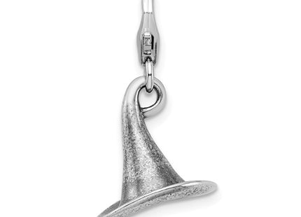 Amore La Vita Sterling Silver Rhodium-plated Polished 3-D Antiqued Witches Hat Charm with Fancy Lobster Clasp