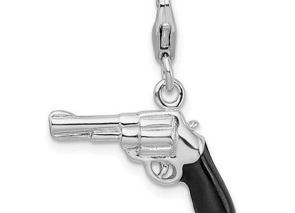 Amore La Vita Sterling Silver Rhodium-plated Polished 3-D Enameled Pistol Charm with Fancy Lobster Clasp