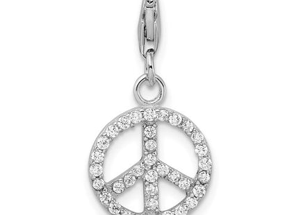 Amore La Vita Sterling Silver Rhodium-plated Polished CZ Peace Sign Charm with Fancy Lobster Clasp